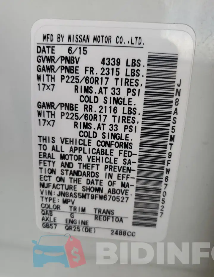 JN8AS5MT9FW670527 Photo# 14