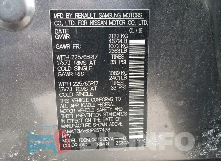 KNMAT2MV6GP657478 Photo# 12