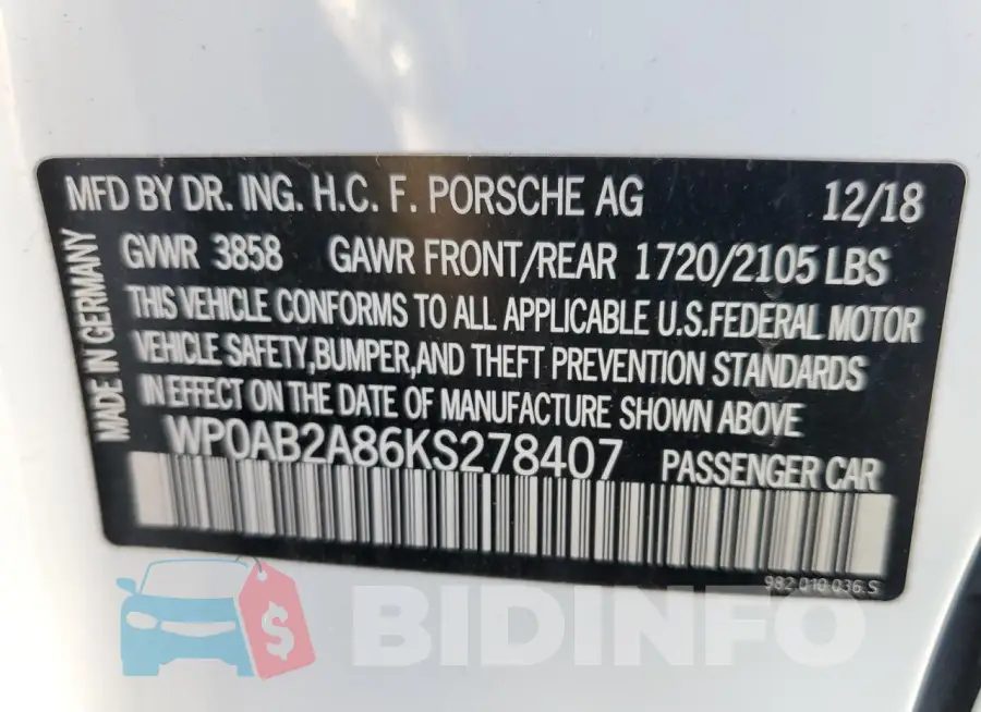 WP0AB2A86KS278407 Photo# 12