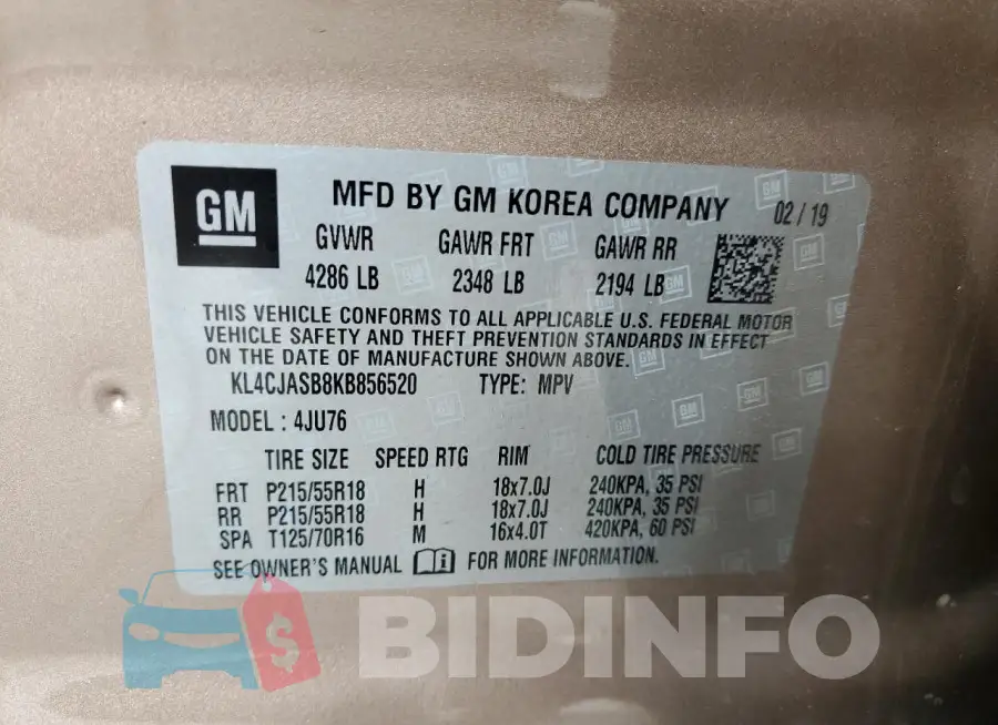 KL4CJASB8KB856520 Photo# 13