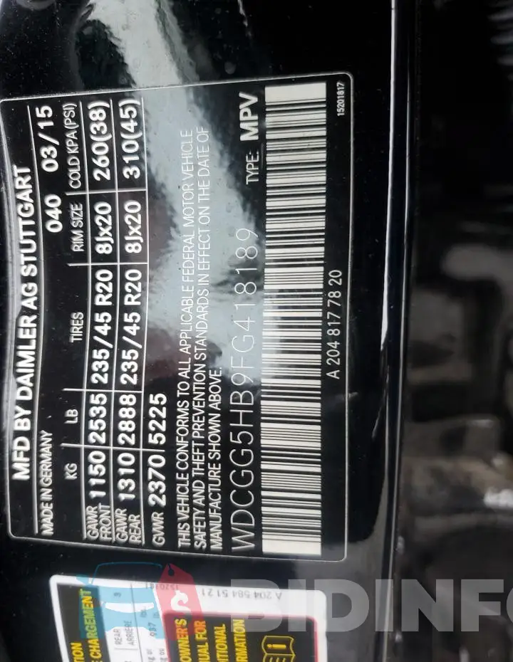 WDCGG5HB9FG418189 Photo# 13