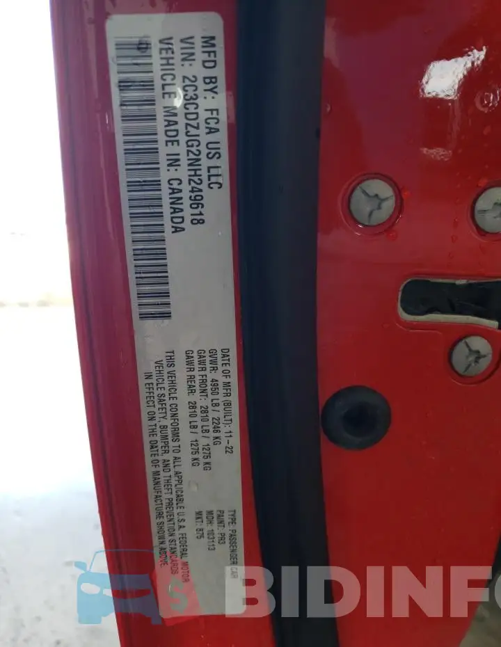 2C3CDZJG2NH249618 Photo# 13