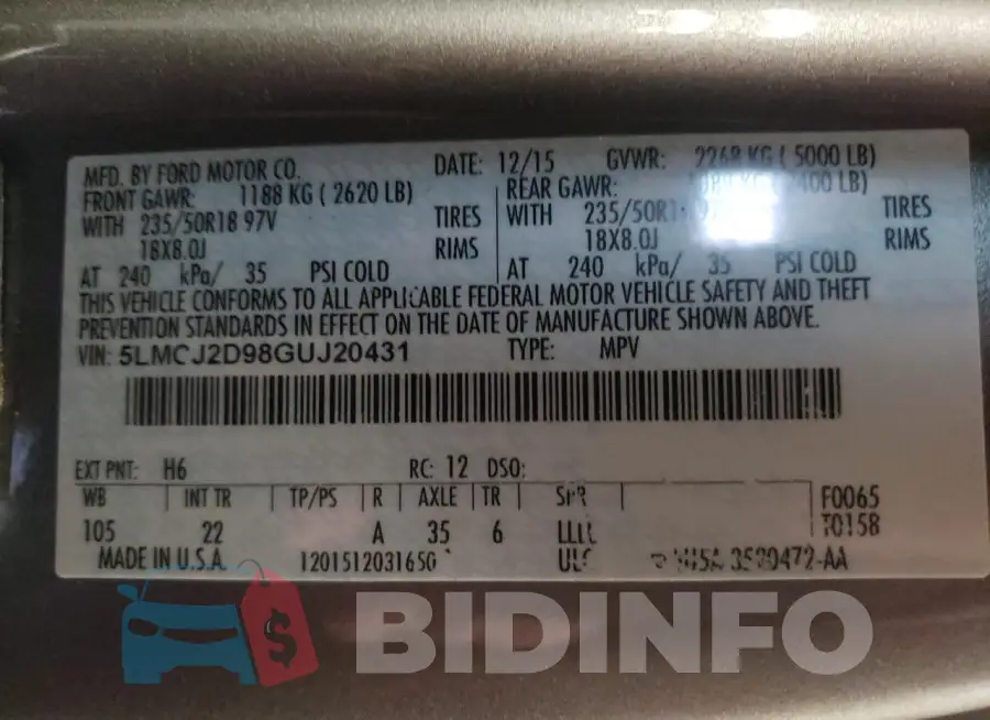 5LMCJ2D98GUJ20431 Photo# 13