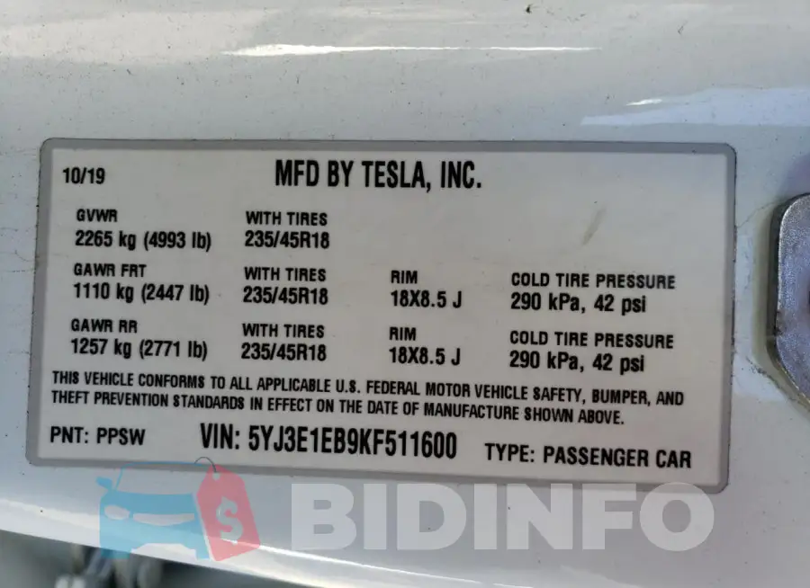 5YJ3E1EB9KF511600 Photo# 13