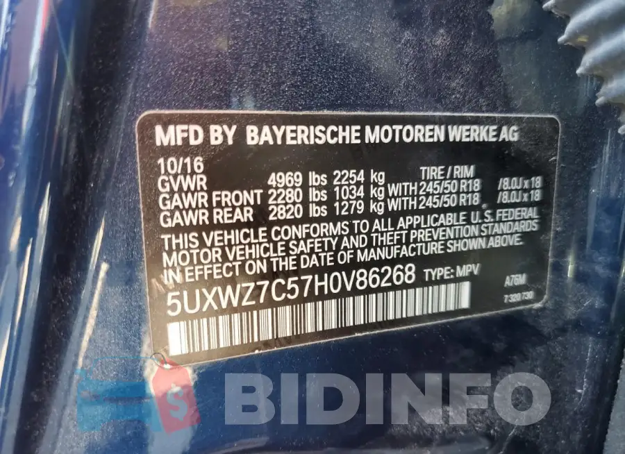 5UXWZ7C57H0V86268 Photo# 13