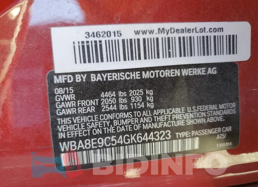WBA8E9C54GK644323 Photo# 13