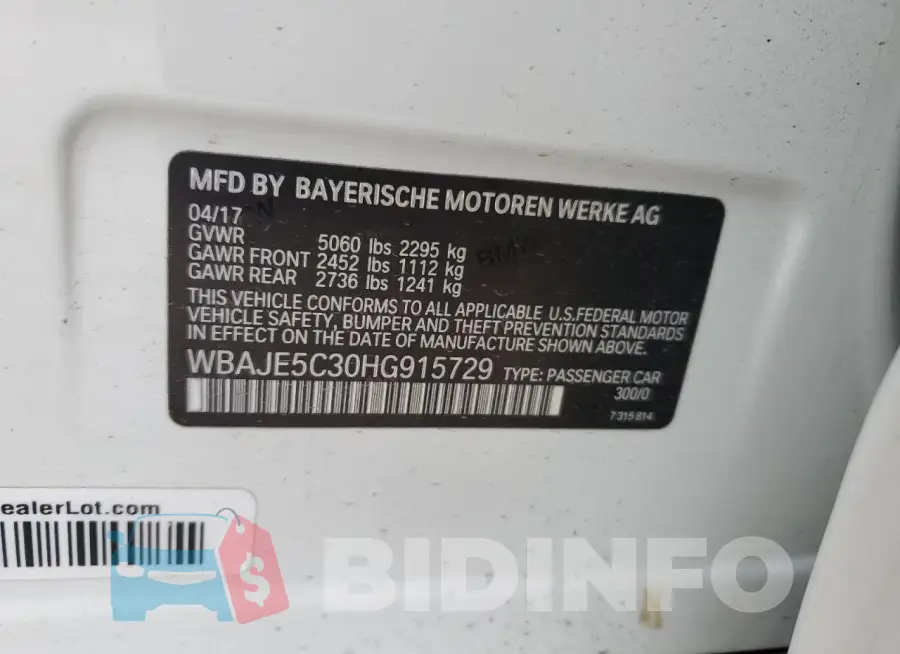 WBAJE5C30HG915729 Photo# 12