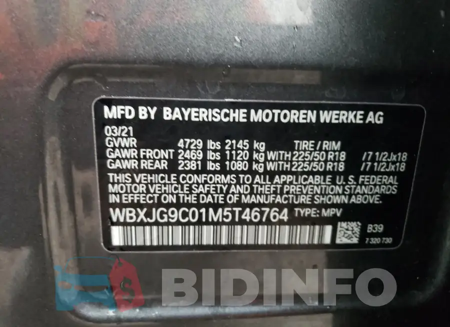 WBXJG9C01M5T46764 Photo# 13