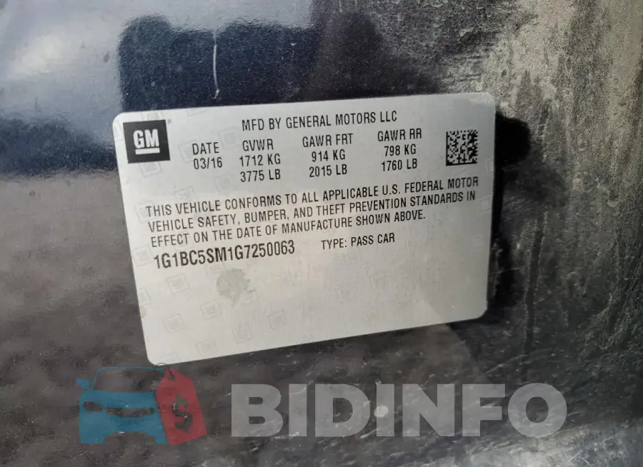 1G1BC5SM1G7250063 Photo# 13