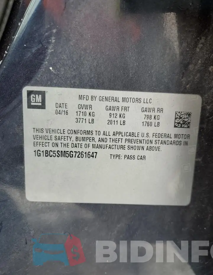 1G1BC5SM5G7261647 Photo# 13