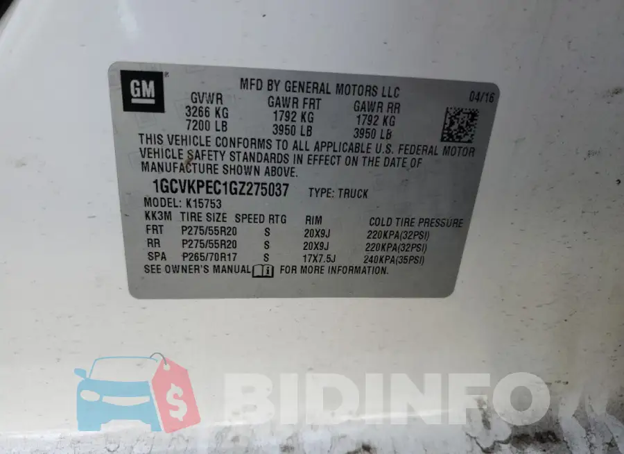 1GCVKPEC1GZ275037 Photo# 12
