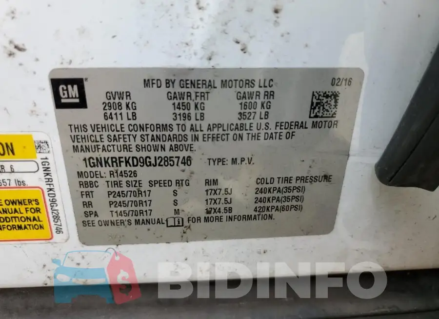 1GNKRFKD9GJ285746 Photo# 13