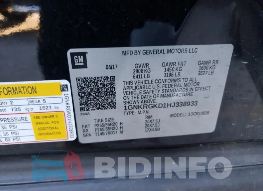1GNKRGKD1HJ338933 Photo# 13