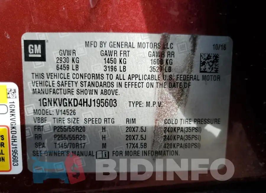 1GNKVGKD4HJ195603 Photo# 14