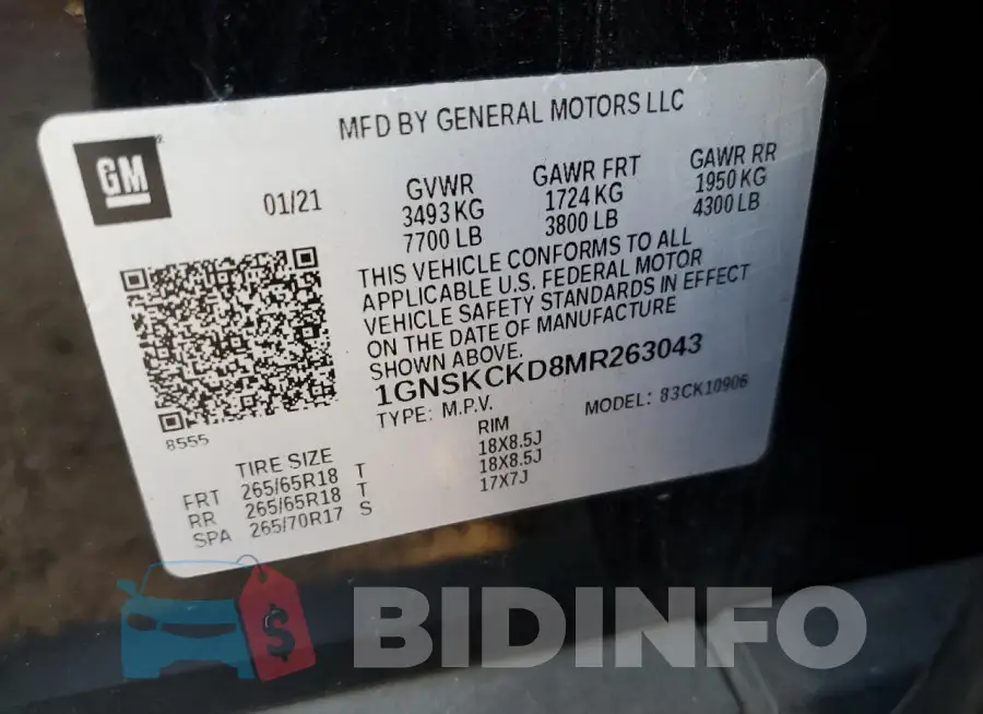 1GNSKCKD8MR263043 Photo# 13