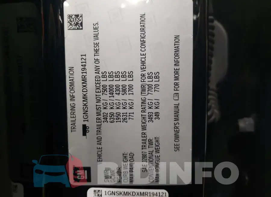 1GNSKMKDXMR194121 Photo# 12