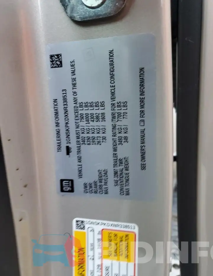 1GNSKPKDXNR338513 Photo# 13