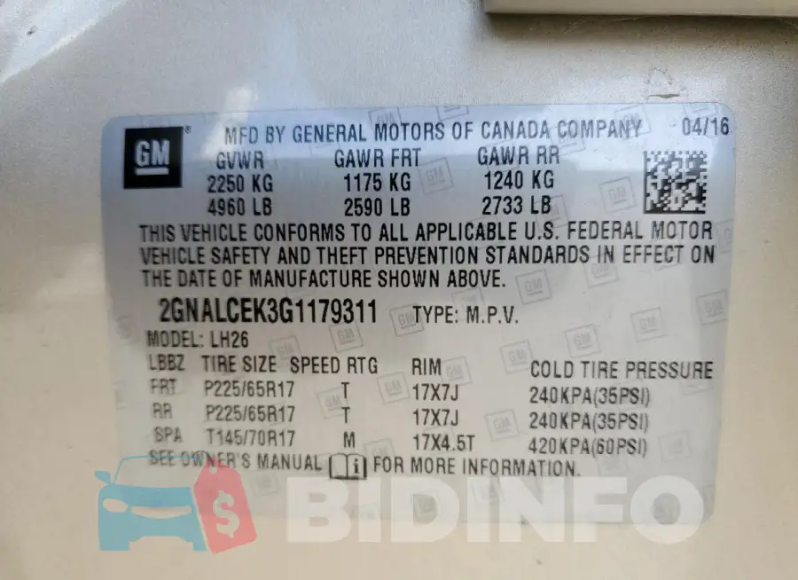 2GNALCEK3G1179311 Photo# 12