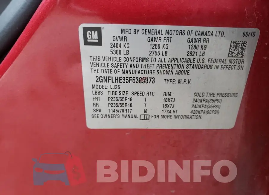 2GNFLHE35F6389373 Photo# 13