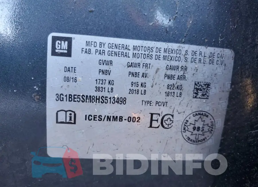 3G1BE5SM8HS513498 Photo# 12