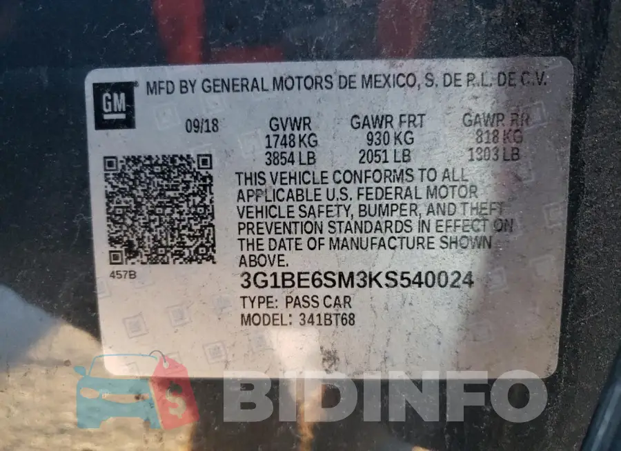 3G1BE6SM3KS540024 Photo# 12