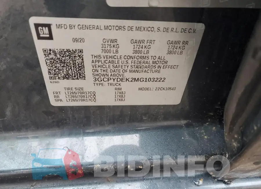 3GCPYDEK2MG103222 Photo# 12