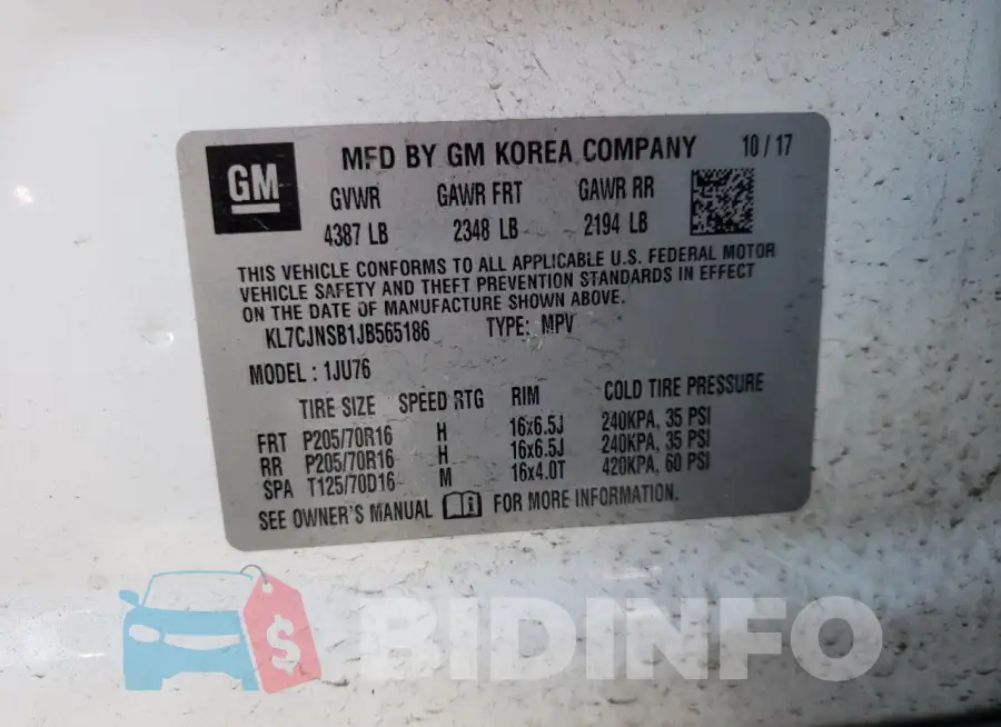KL7CJNSB1JB565186 Photo# 13