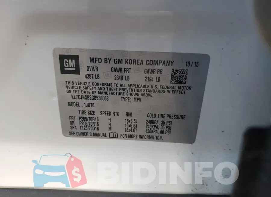KL7CJNSB2GB538068 Photo# 13