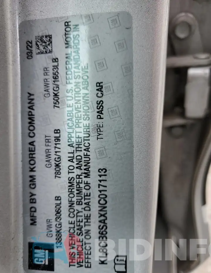 KL8CB6SAXNC017113 Photo# 13