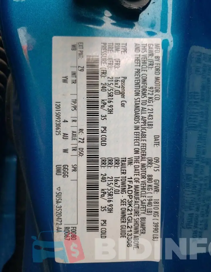 1FADP3K21GL213308 Photo# 10