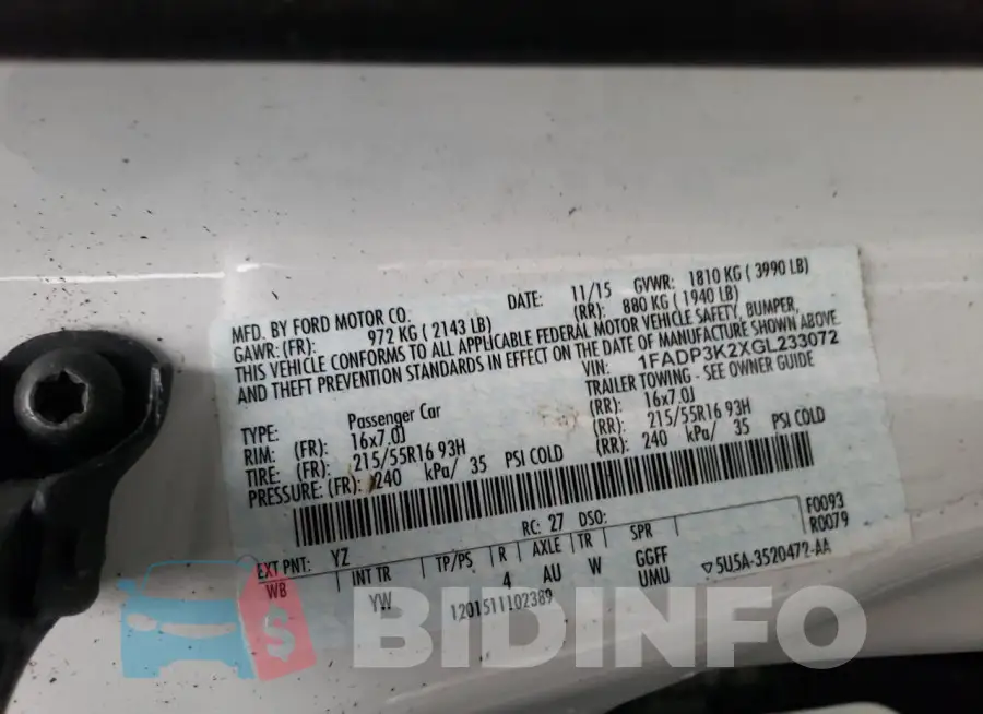 1FADP3K2XGL233072 Photo# 12