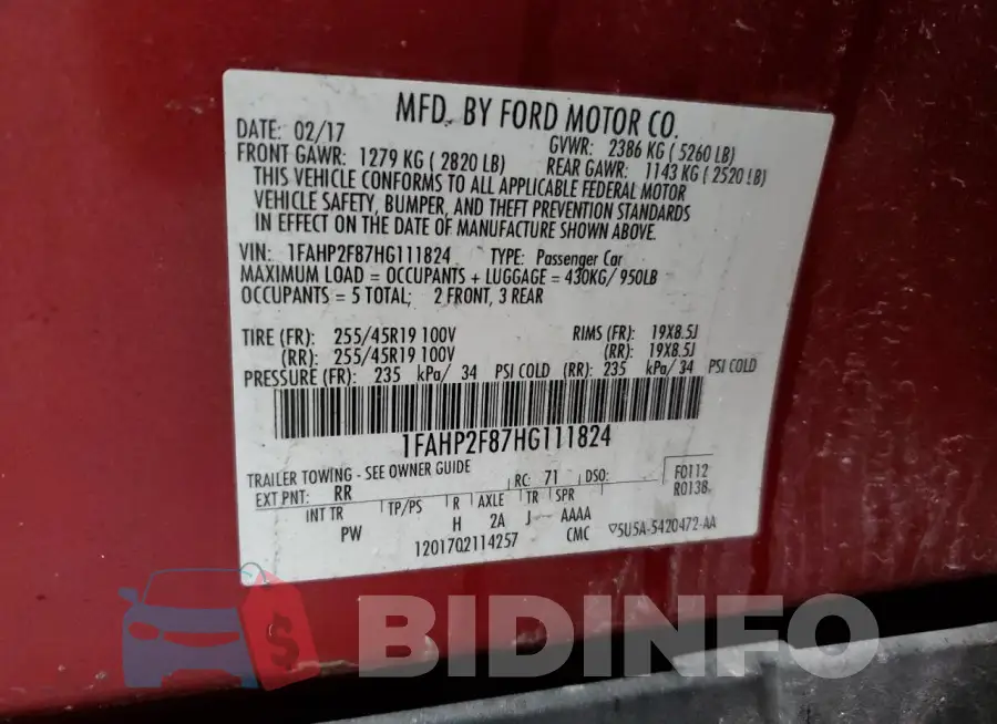 1FAHP2F87HG111824 Photo# 12