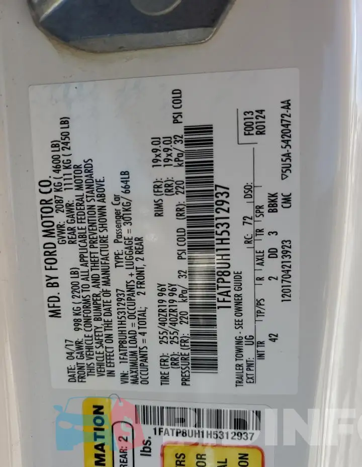 1FATP8UH1H5312937 Photo# 12