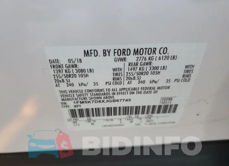 1FM5K7D8XJGB87745 Photo# 13