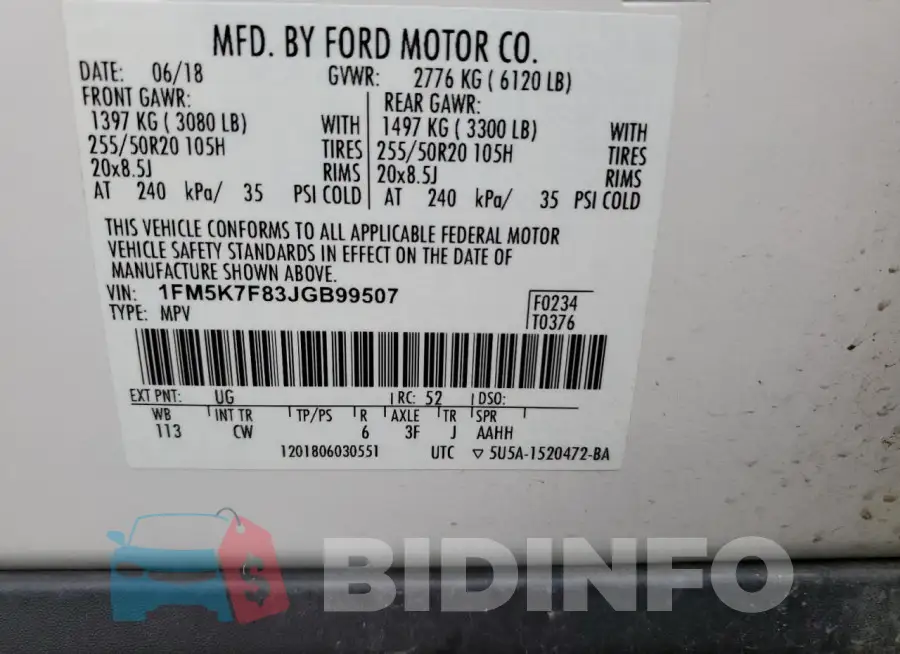 1FM5K7F83JGB99507 Photo# 13