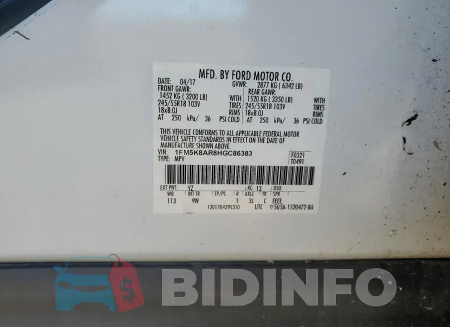 1FM5K8AR8HGC86383 Photo# 13