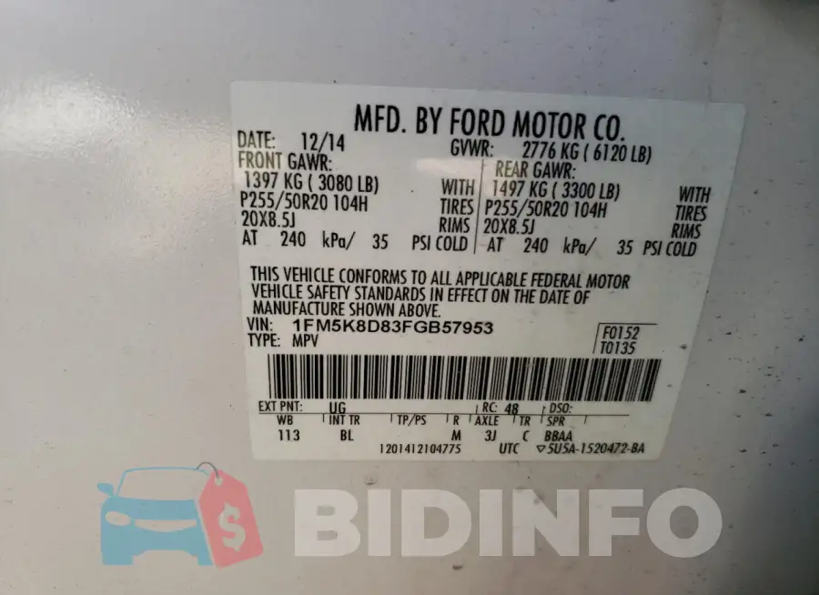 1FM5K8D83FGB57953 Photo# 13