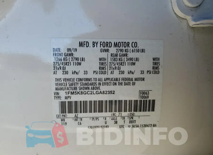 1FM5K8GC2LGA82352 Photo# 14