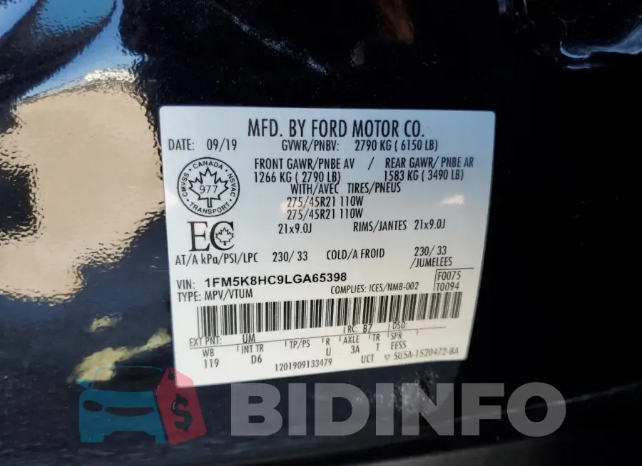 1FM5K8HC9LGA65398 Photo# 14