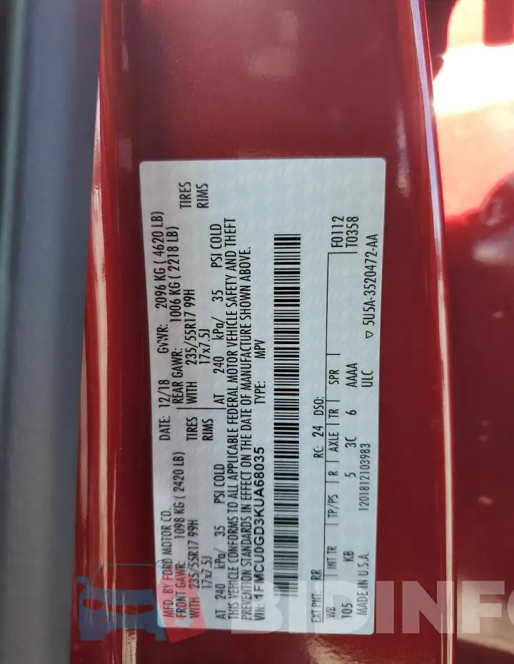 1FMCU0GD3KUA68035 Photo# 12