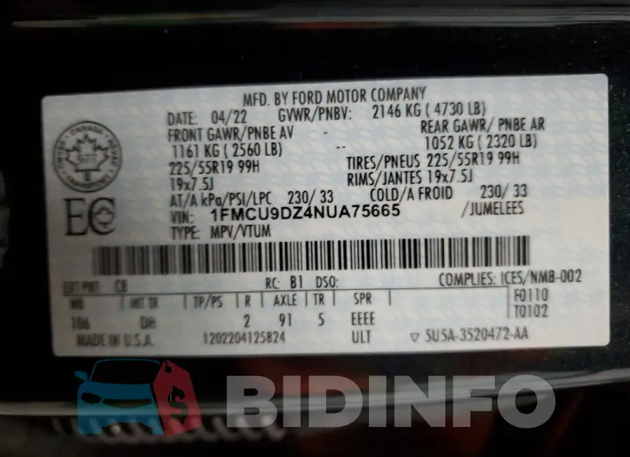 1FMCU9DZ4NUA75665 Photo# 13