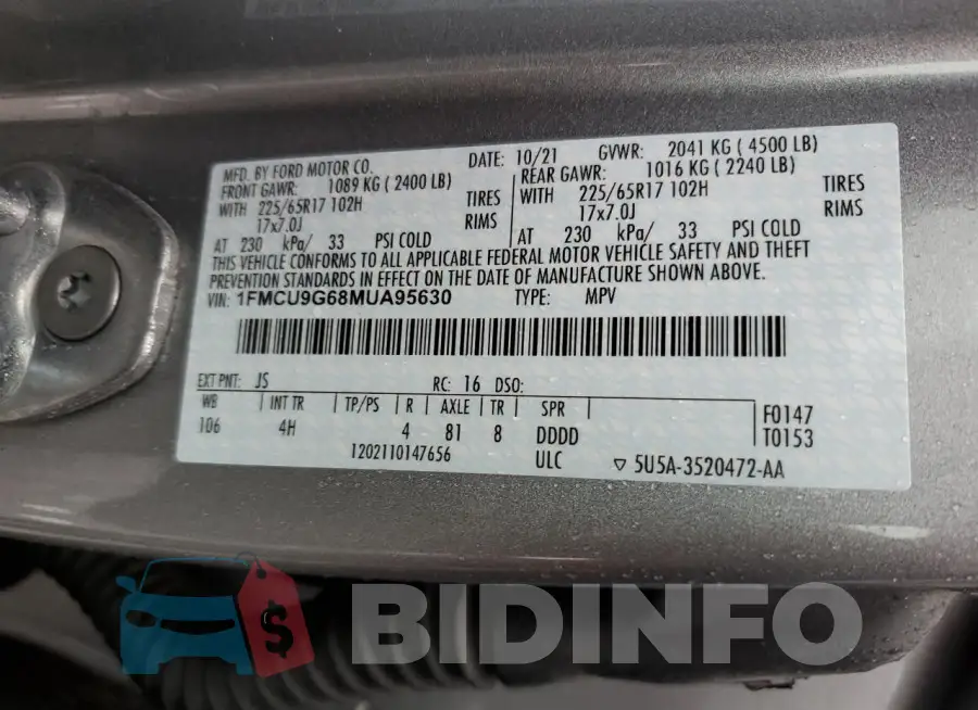 1FMCU9G68MUA95630 Photo# 12