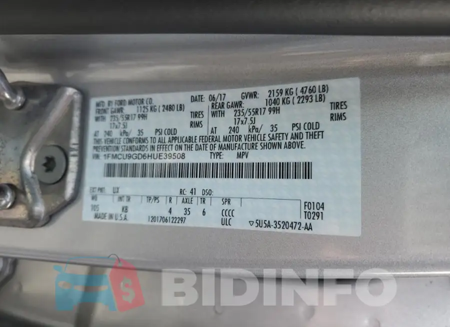 1FMCU9GD6HUE39508 Photo# 12