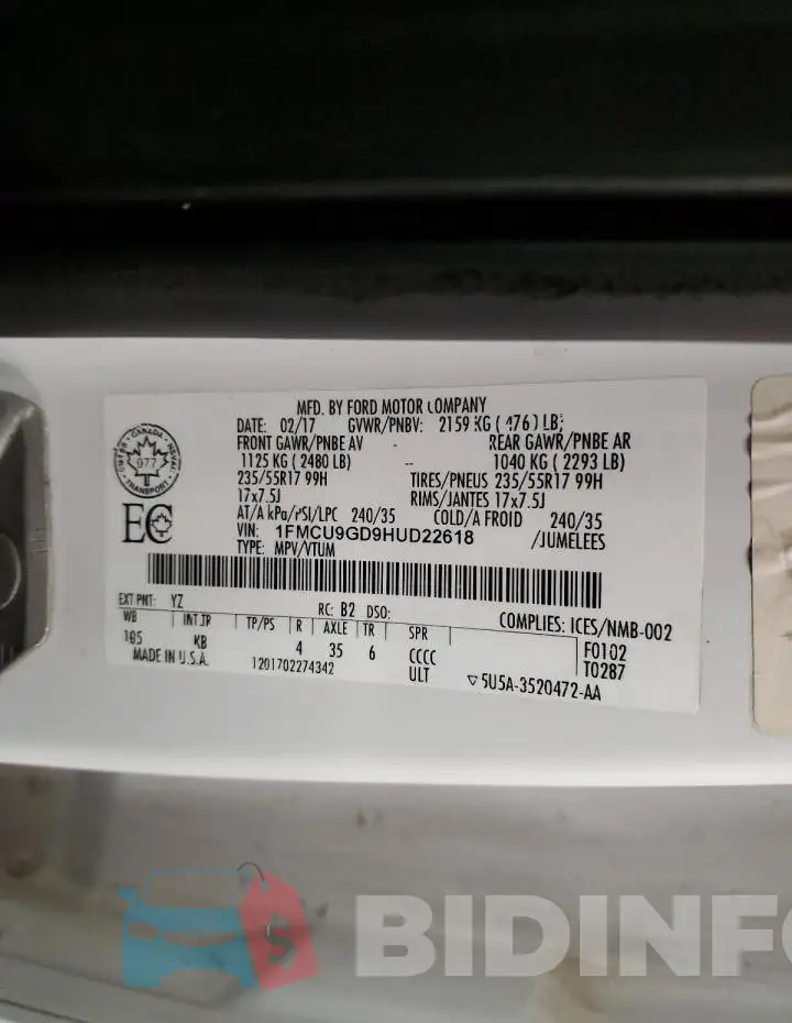 1FMCU9GD9HUD22618 Photo# 12