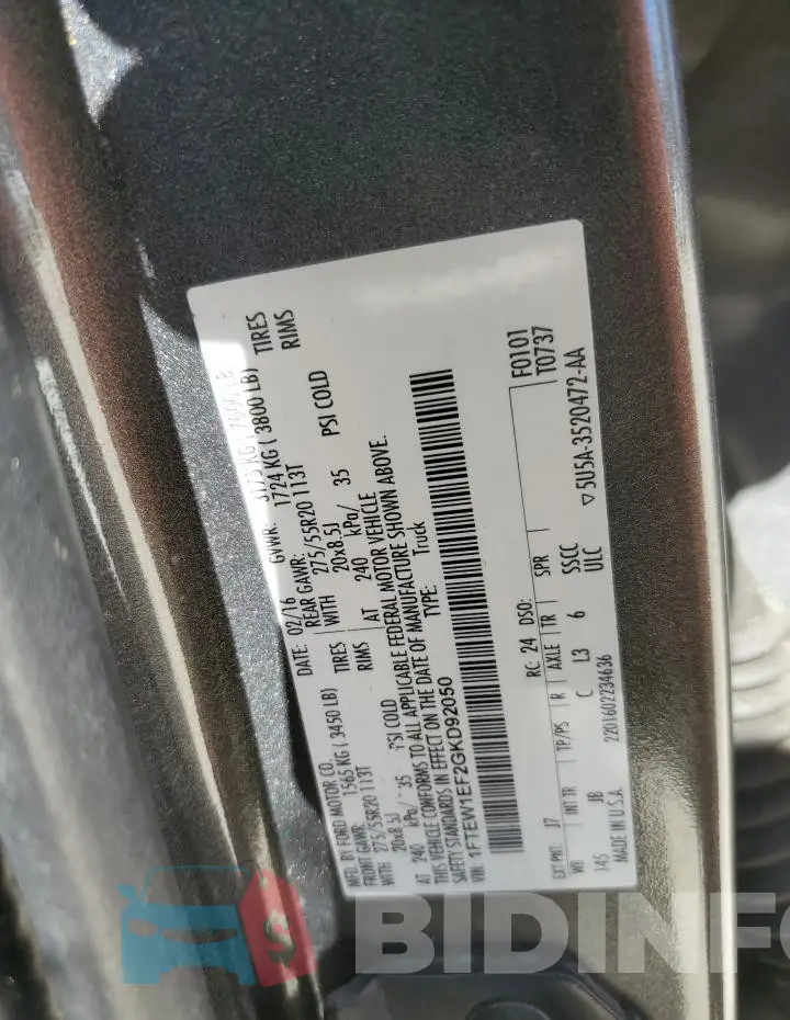 1FTEW1EF2GKD92050 Photo# 12