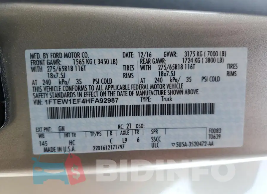 1FTEW1EF4HFA92987 Photo# 12
