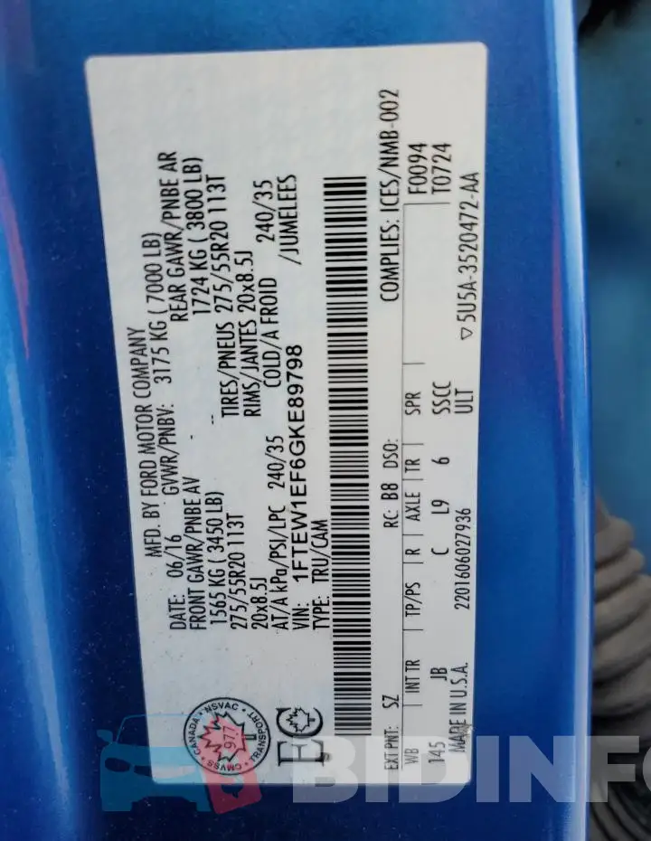 1FTEW1EF6GKE89798 Photo# 12