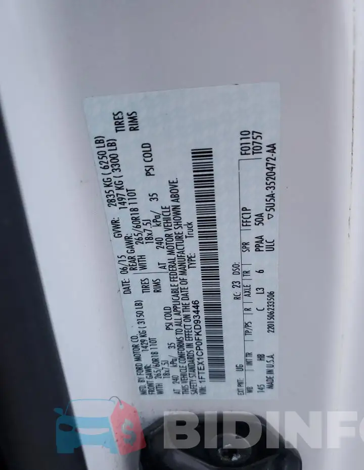 1FTEX1CP0FKD93446 Photo# 12