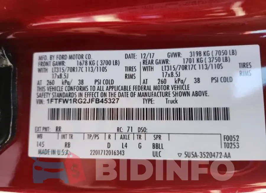 1FTFW1RG2JFB45327 Photo# 10