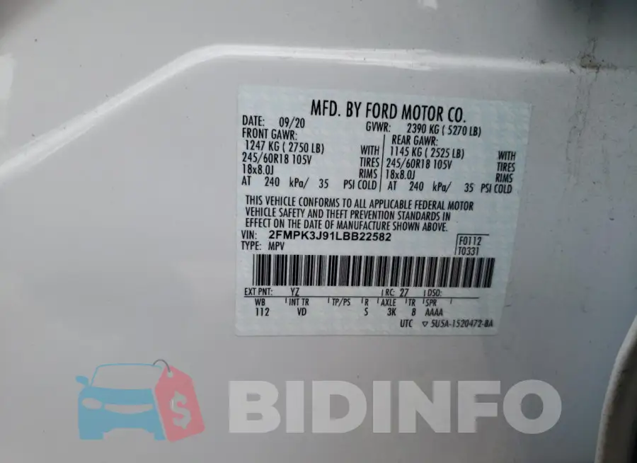 2FMPK3J91LBB22582 Photo# 12